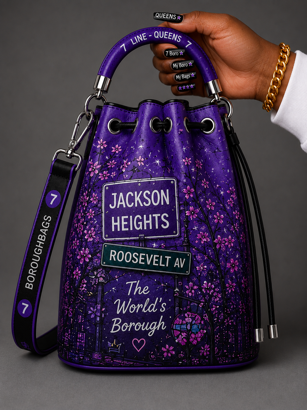 7 Line Queens Drawstring Bag